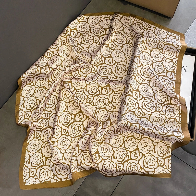 Women's Elegant Minimalist Flower Satin Printing Silk Scarf
