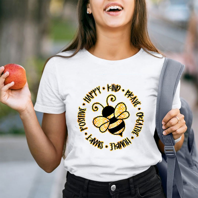 Bee Happy Kind Brave Teacher T-Shirt