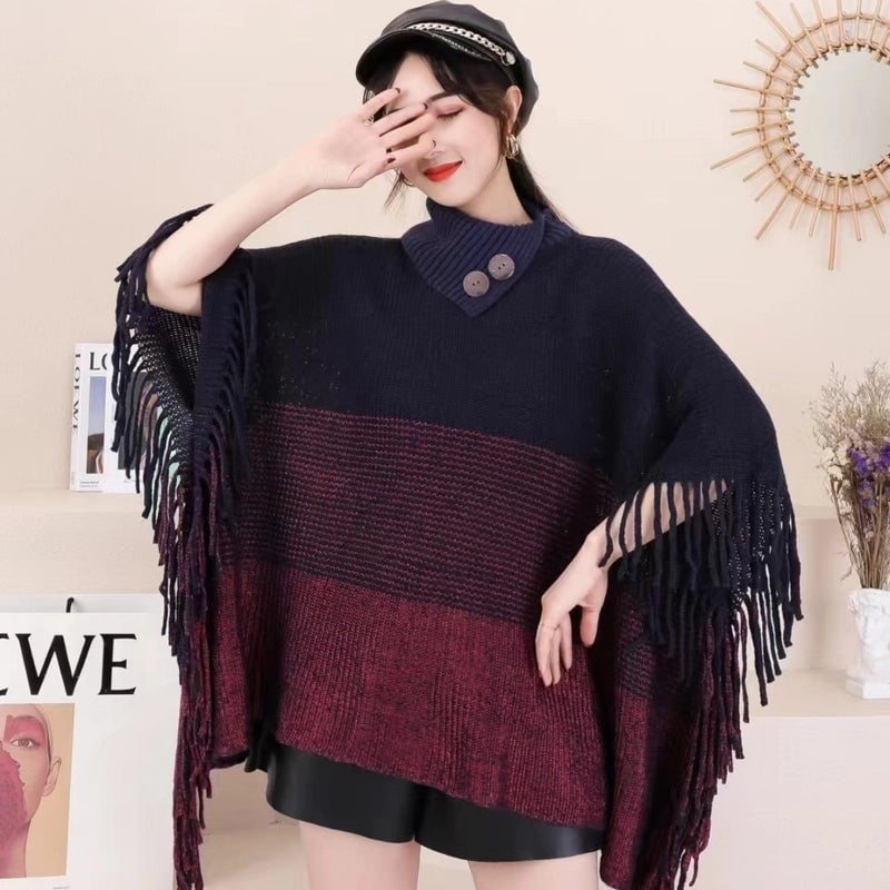 Women's Streetwear Color Block Acrylic Tassel Shawl