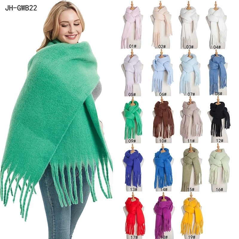 Autumn And Winter New Women's Shawl Long Tassel Thick Grass Green Thick Solid Color Scarf Multi-color Optional