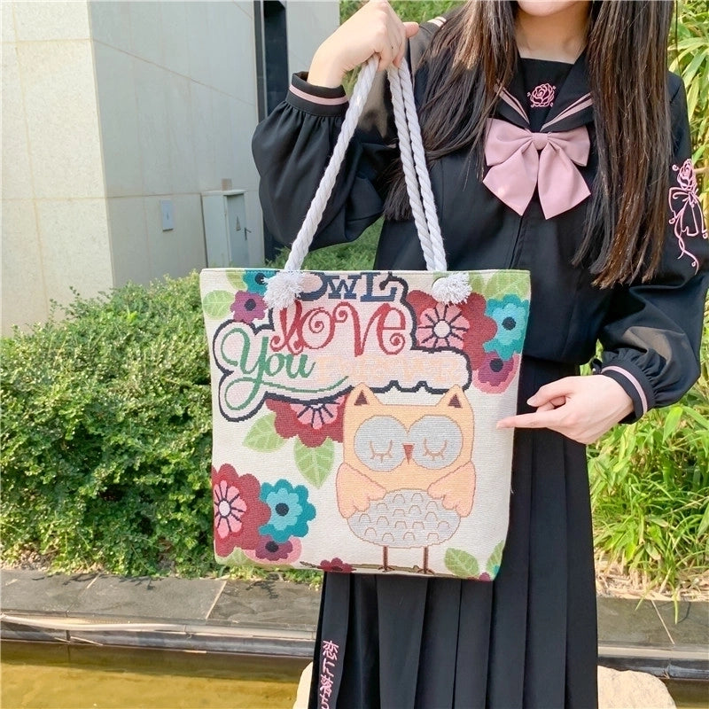 Women's Basic Cat Canvas Shopping Bags