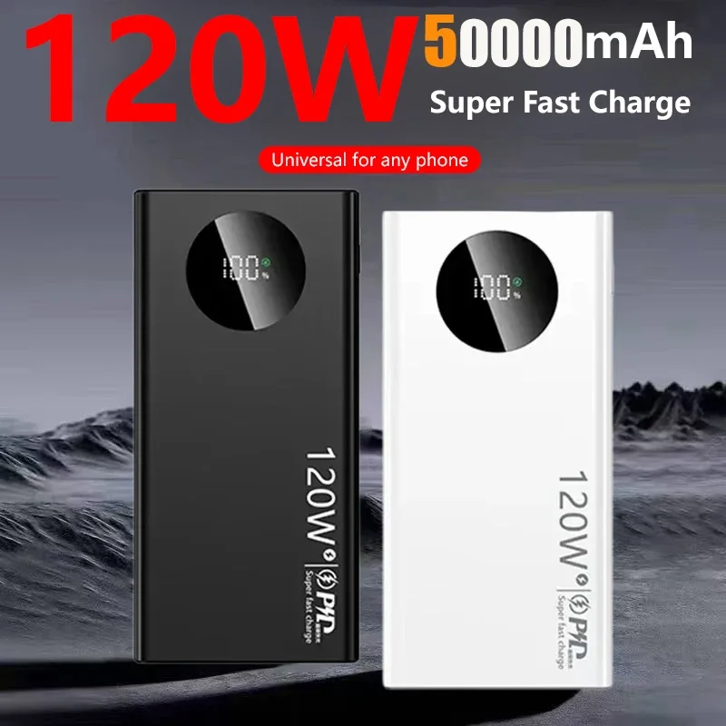 120W 50000mAh High Capacity Power Bank Fast Charging Power Bank Portable Battery Charger For iPhone 16 Samsung Huawei and Xiaomi
