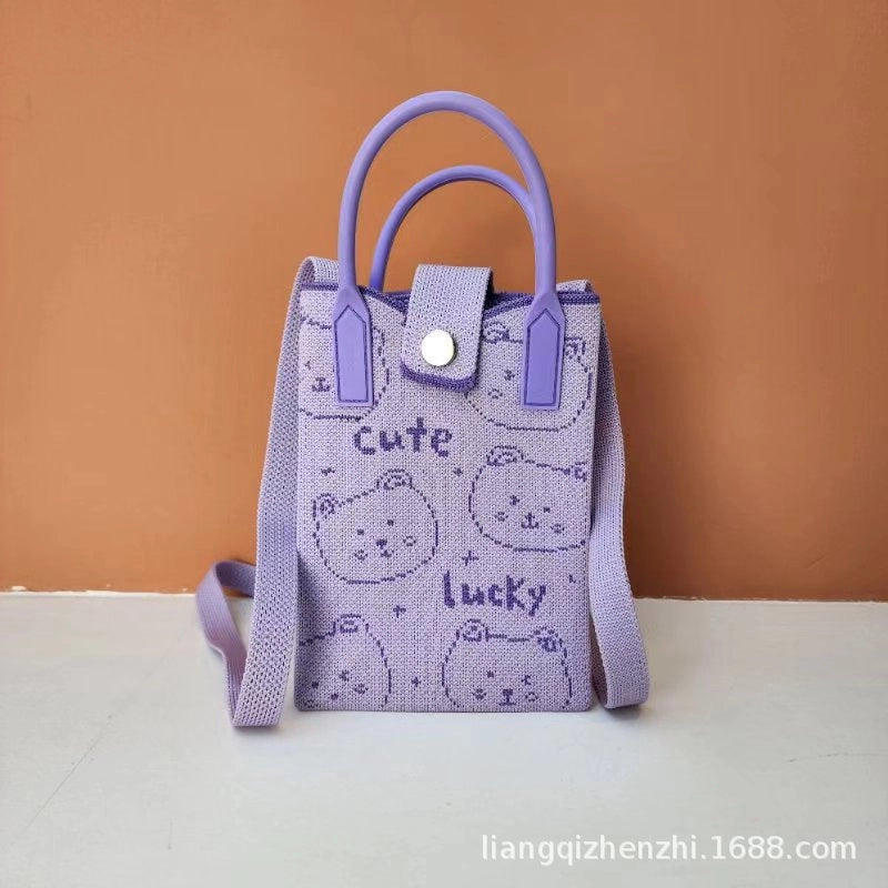 Women's Polyester Cartoon Cute Square Hidden Buckle Shoulder Bag Handbag Crossbody Bag