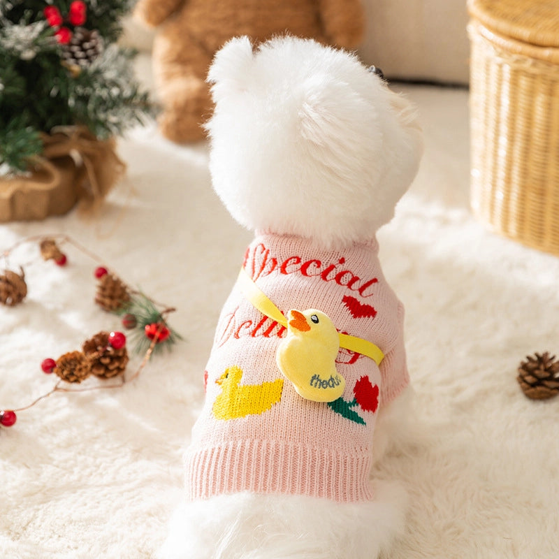 Cute Core Spun Yarn Christmas Color Block Pet Clothing