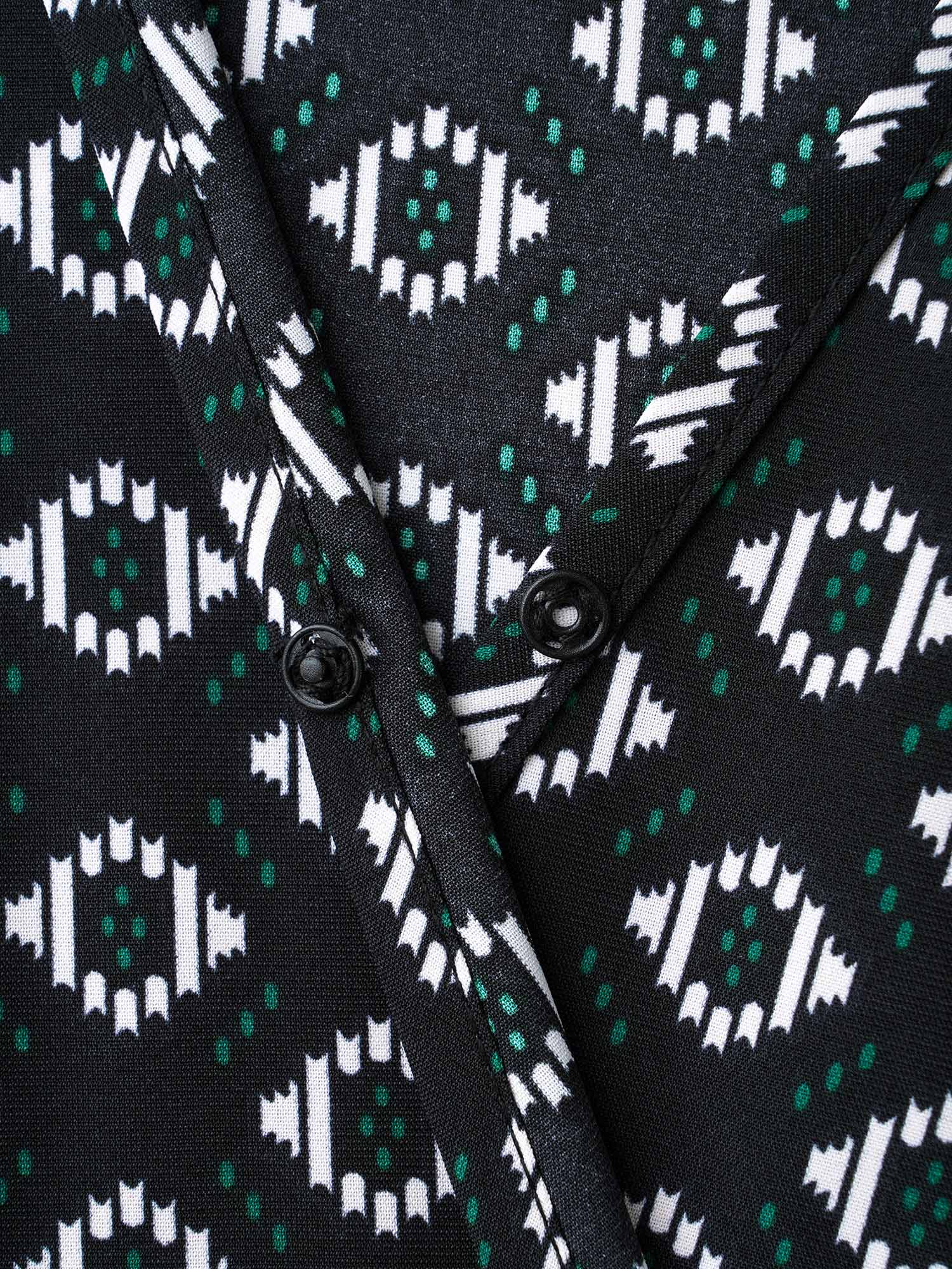 Geometric Overlap Collar Belted Dress