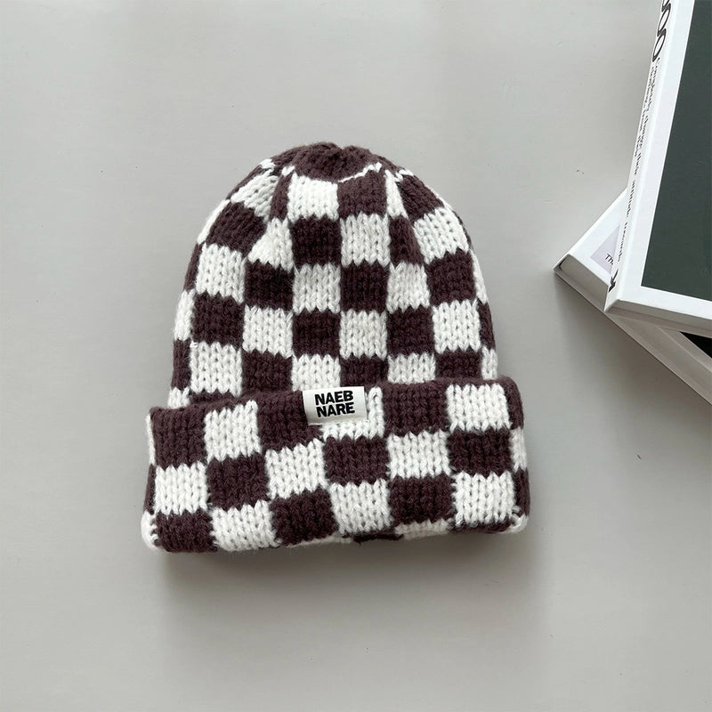 Women's Basic Retro Plaid Eaveless Wool Cap