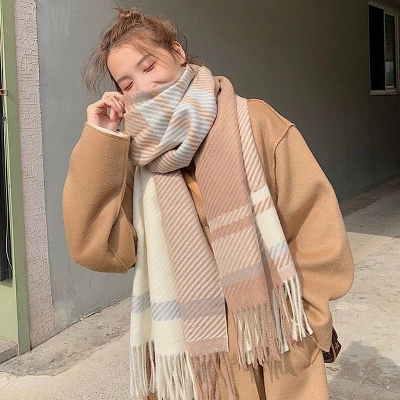 New Internet Celebrity Plaid Scarf Women's Autumn And Winter  Student Shawl Warm Thickened Scarf