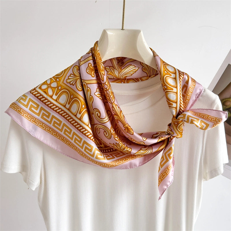Unisex Casual Minimalist Stripe Flower Polyester Satin Printing Silk Scarf