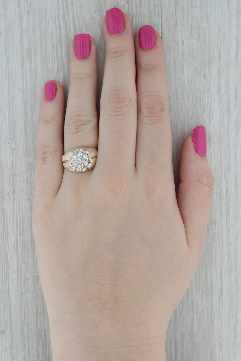 Belcher Set Vintage 0.49ctw Diamond Ring 14k Yellow White Gold Size 9.25