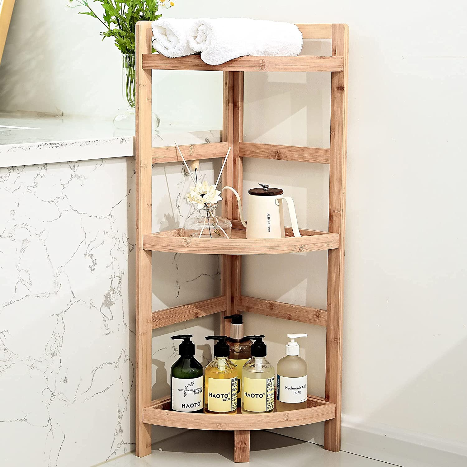 3 Tier Bamboo Corner Shelf Storage Rack