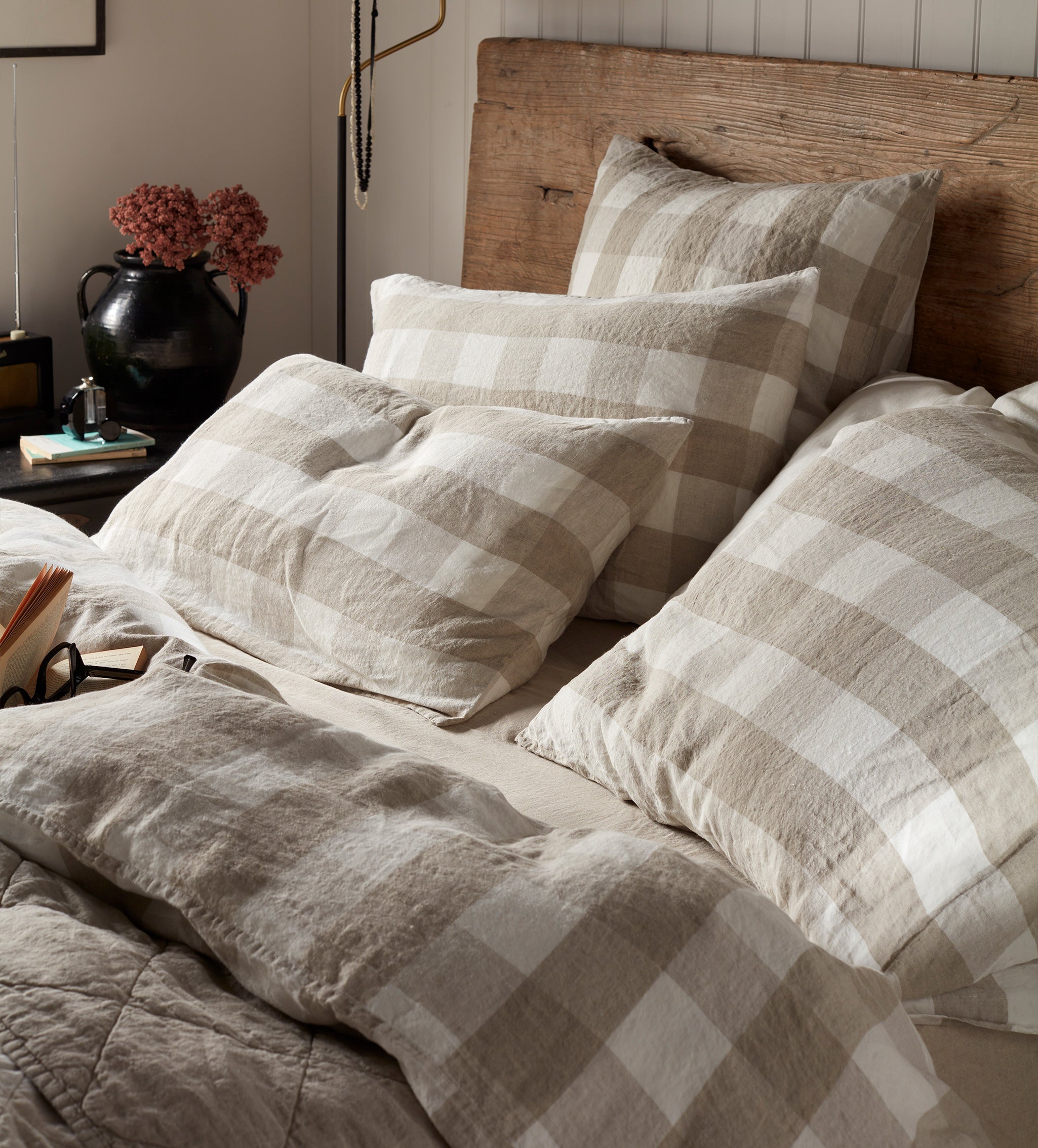 Natural Gracie Gingham 100% Linen Pillowcase