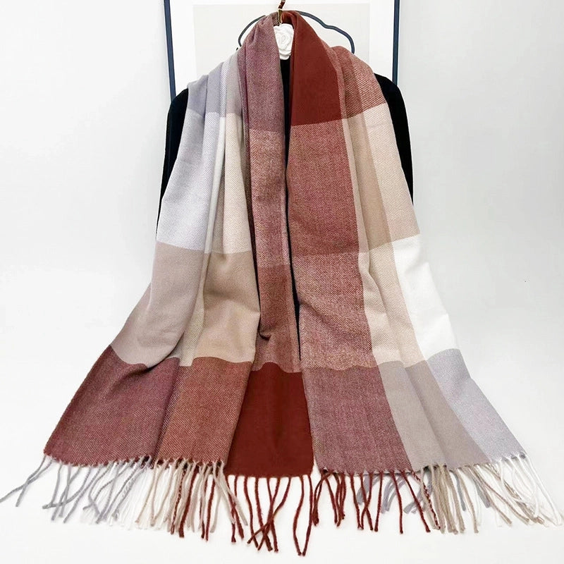 New Autumn And Winter Warm Scarf Factory Plaid Women's Tassel Scarf Thickened Cashmere Shawl