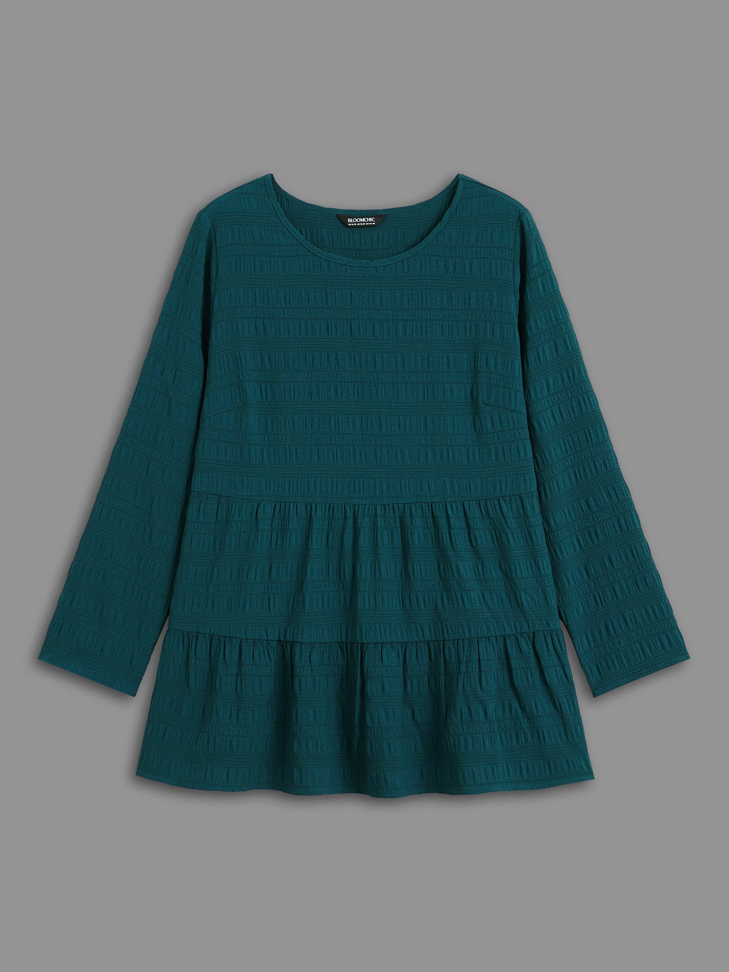 Textured Round Neck Tiered Hem Blouse