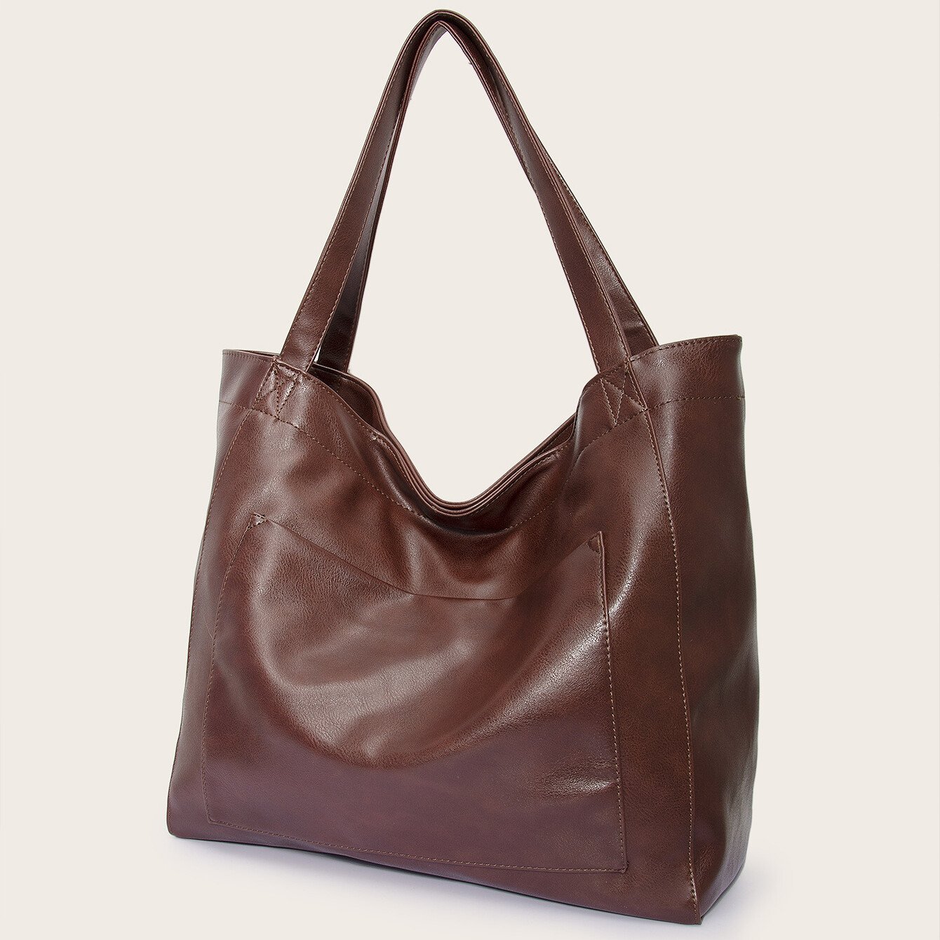 Women's Large Soft Leather Tote Bag With Pocket