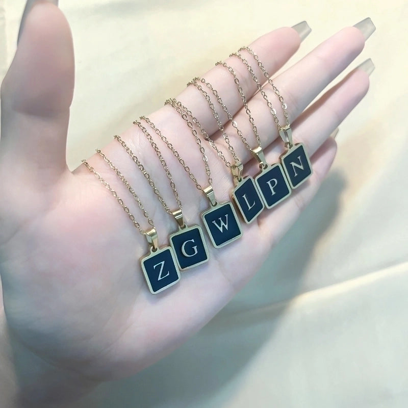 304 Stainless Steel K Gold Plated Minimalist Plating Inlay Letter Rectangle Shell Pendant Necklace