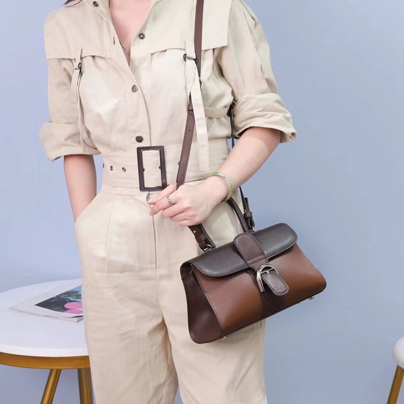 New Horseshoe Buckle Handbag Top Layer Litchi Grain Cowhide Fashionable One-Shoulder Portable Crossbody Casual Saddle Bag