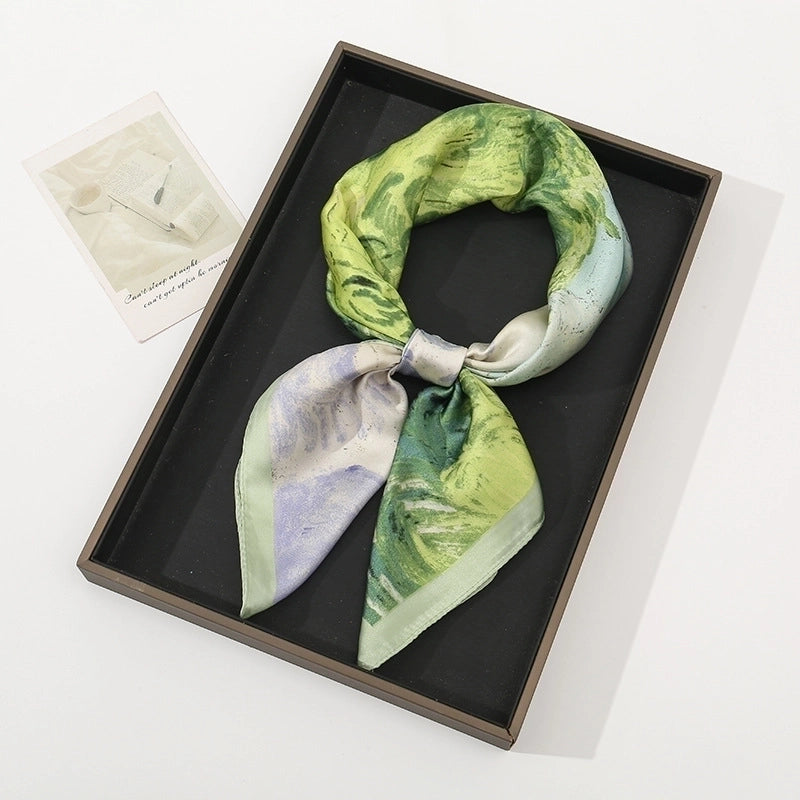 Women's Pastoral Minimalist Moon Tree Satin Printing Silk Scarf Bandanas