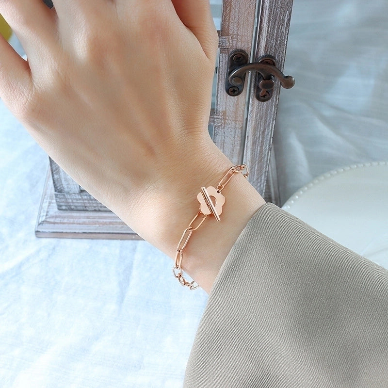 Fashion Flower 304 Stainless Steel 18K Gold Plated Plating Hollow Out Bracelets Necklace