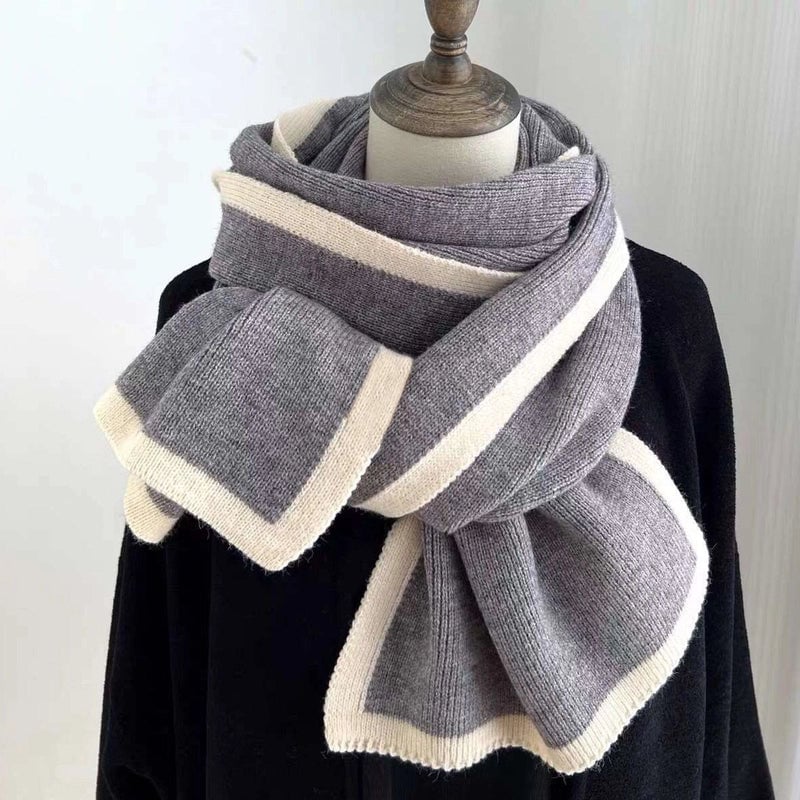 Wool Scarf Knitted Unisex Cihc Style Simple Solid Color Warm Shawl Neck Dual-Use