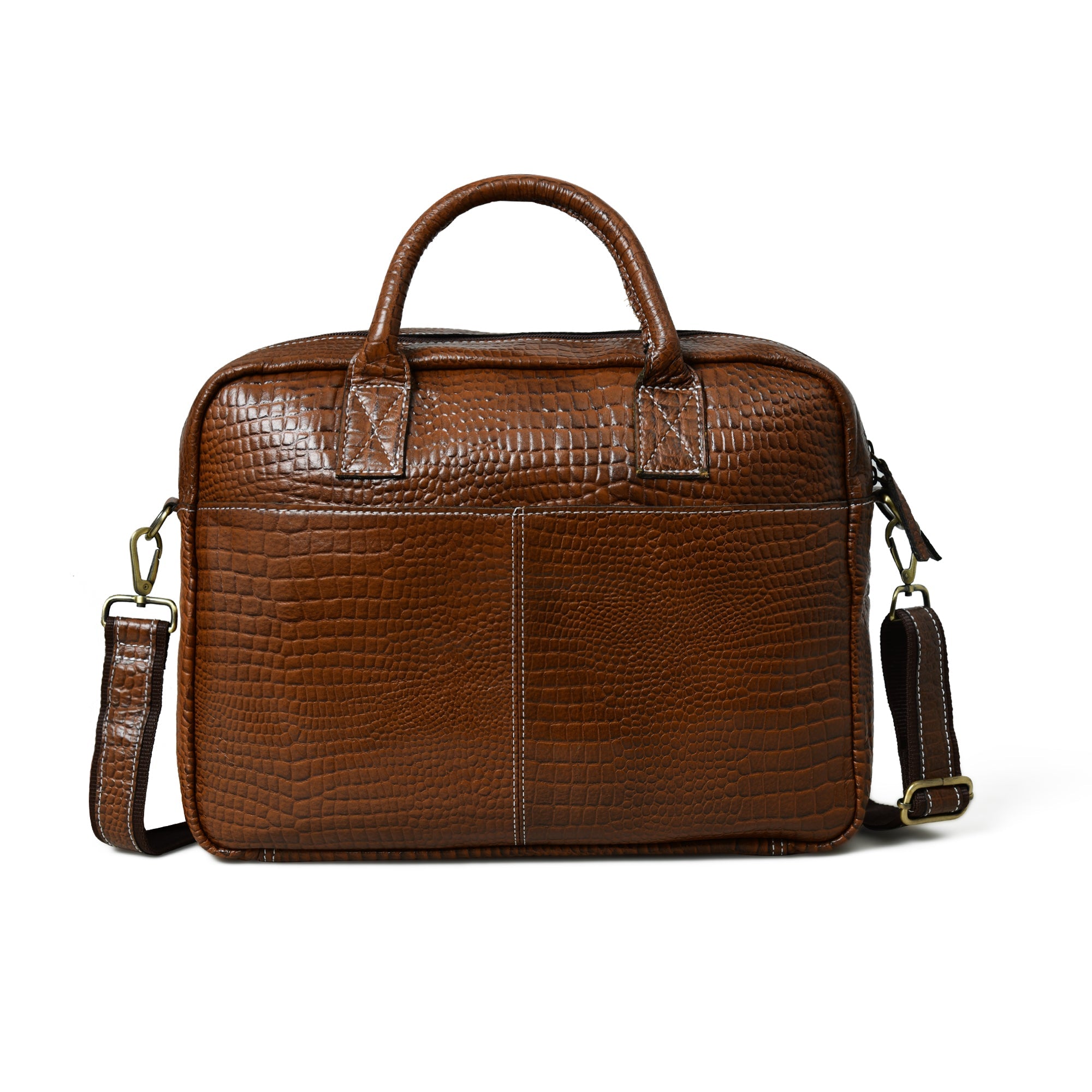 Laurent Slim Leather Briefcase- Brown
