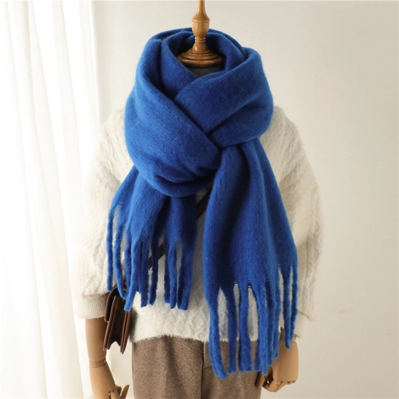 Mohair Scarf Pure Color All-matching Winter Warm Lengthened Fringe Bib Scarf Men's And Women's European And American Export Thick Scarf