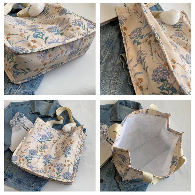 Women's Large Canvas Flower Basic Classic Style Open Tote Bag