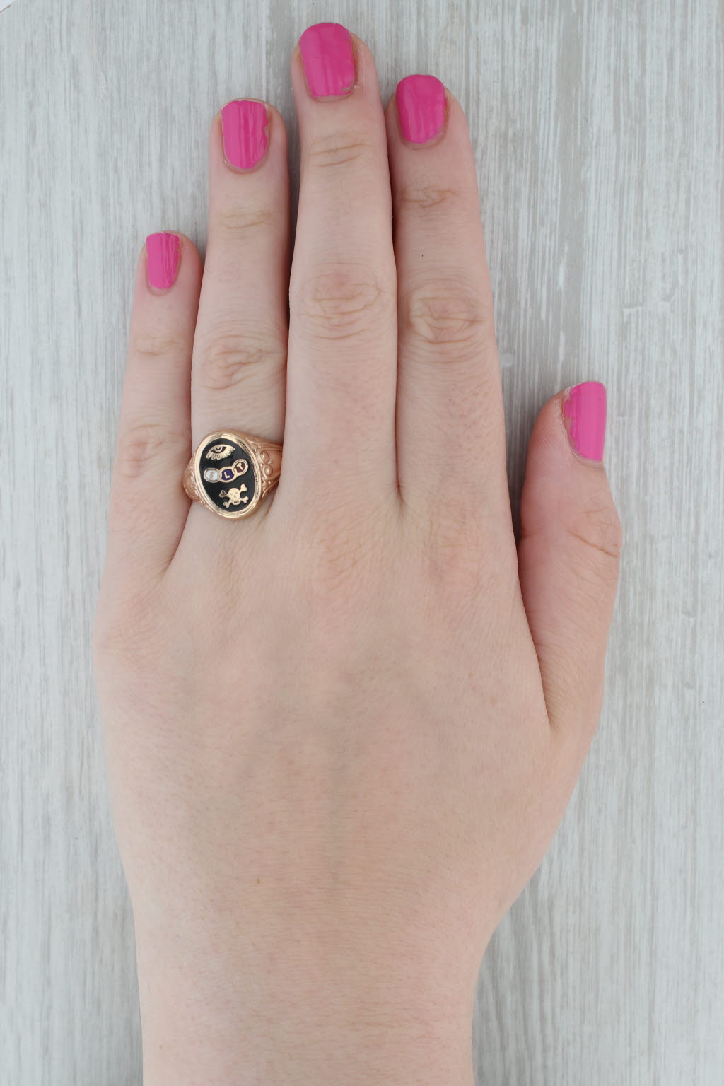 Vintage Odd Fellow Ring 10k Yellow Gold Eye FLT Rings Skull Signet Size 10