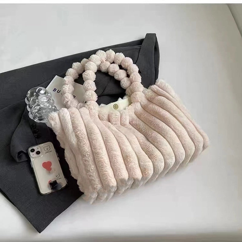 Autumn And Winter New Fashion Plush Shoulder Bag Personality Simple Corduroy Tote Bag Large Capacity Furry Handbag