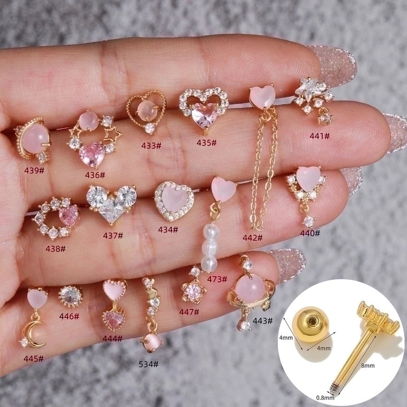 5 Pieces Sweet Heart Shape Copper Inlaid Zircon Drop Earrings Ear Studs 1 Piece