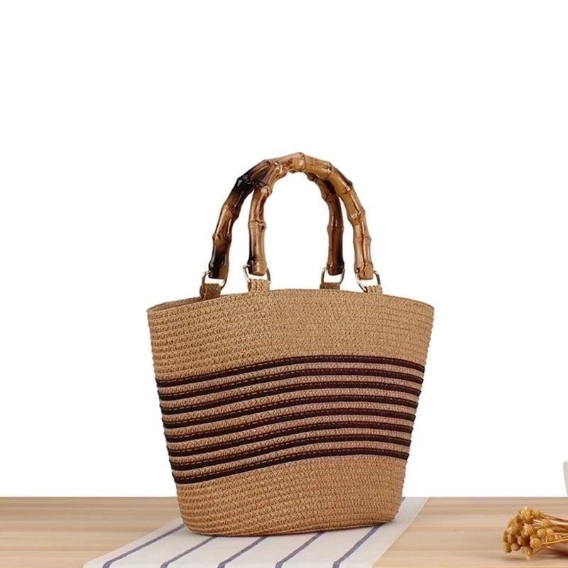 Women's Small Straw Color Block Business Shell Zipper Handbag
