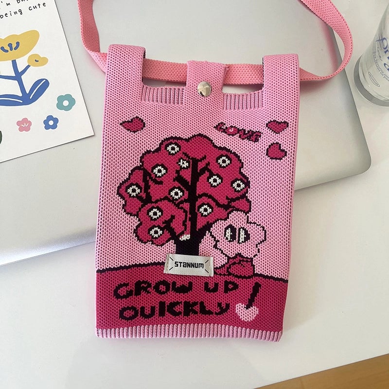 Women's Polyester Printing Animal Color Block Cute Square Buckle Shoulder Bag Phone Wallets