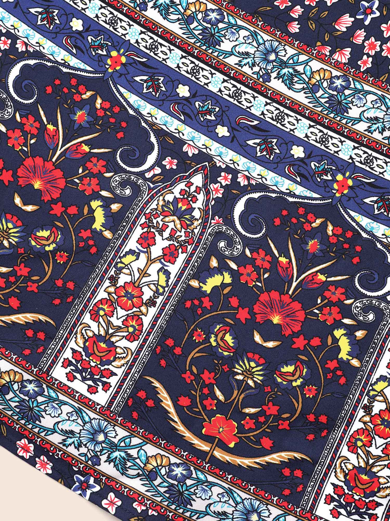 Boho Print Lantern Sleeve Midi Dress