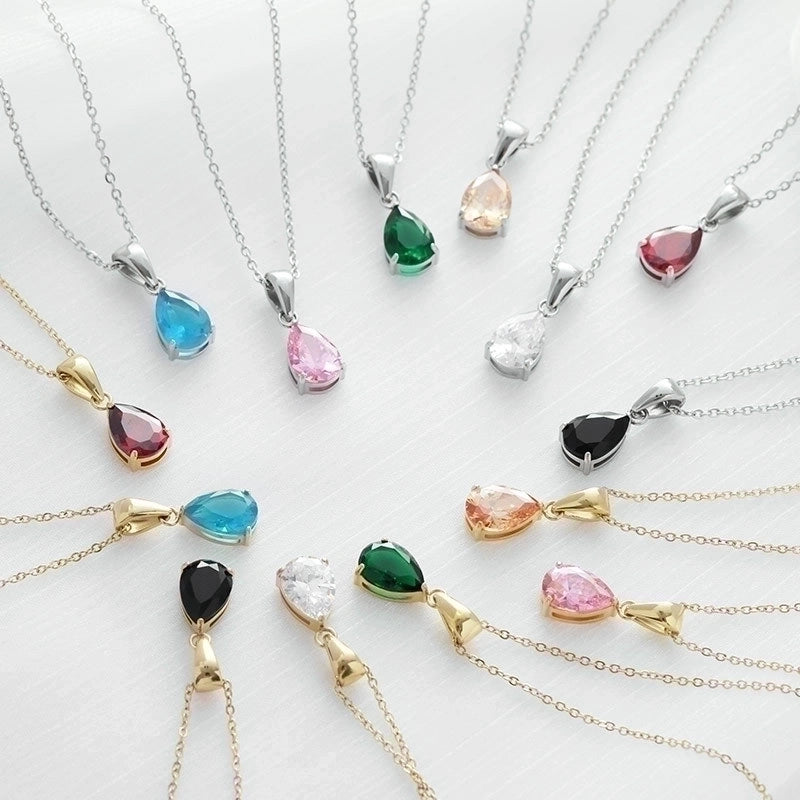 2 Pieces Fashion Water Droplets 304 Stainless Steel Zircon White Gold Plated Gold Plated Inlay Necklace