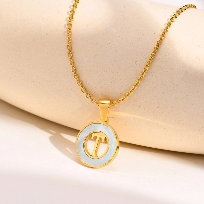 201 Stainless Steel INS Style Minimalist Plating Hollow Out Inlay Letter Shell Necklace Pendant