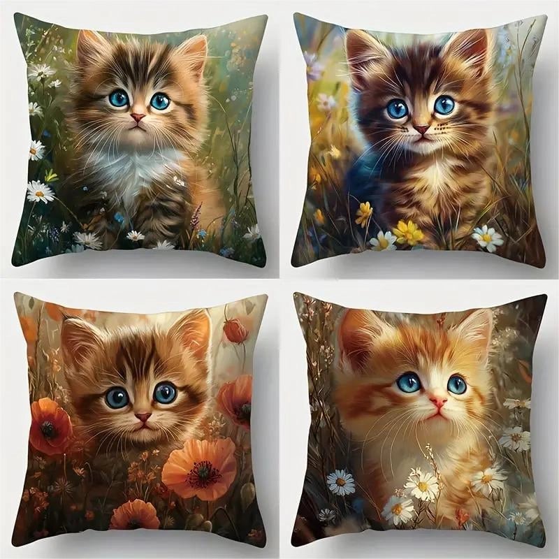 Cute Cat Polyester Pillow Cases Couch & Sofa Decor
