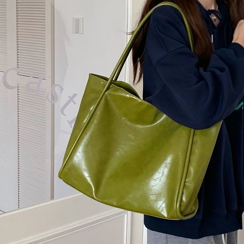 Women's Large PVC Solid Color Streetwear Square Magnetic Buckle Tote Bag