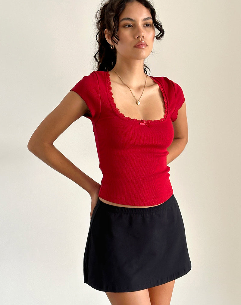 Bovillo Cap Sleeve Top in Adrenaline Red