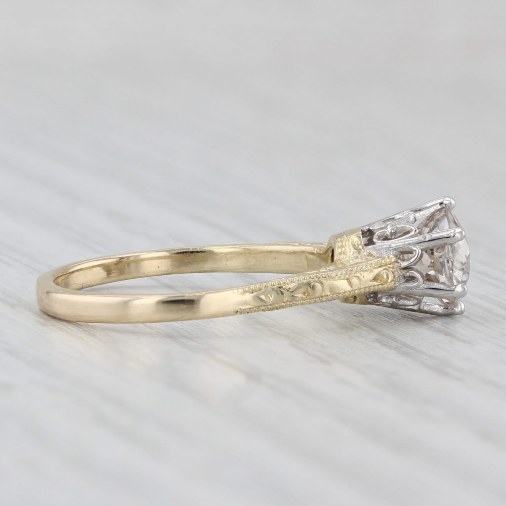 Antique 1.08ct Old Mine Cut Solitaire Engagement Ring 14k White Yellow Gold Sz 6