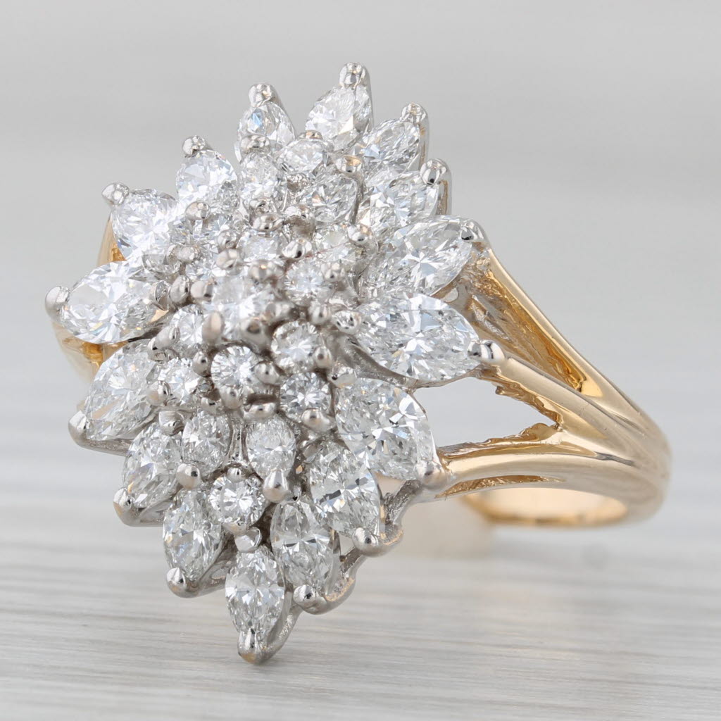 1.36ctw Diamond Cluster Ring 14k Yellow Gold Size 6.25 Cocktail