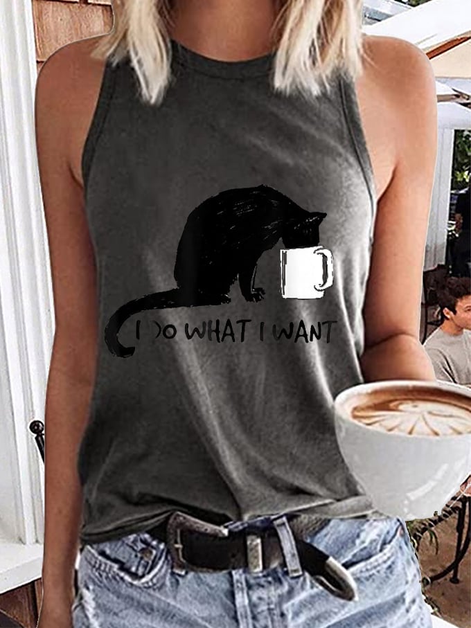 Women's Black Cat Print Tank Top