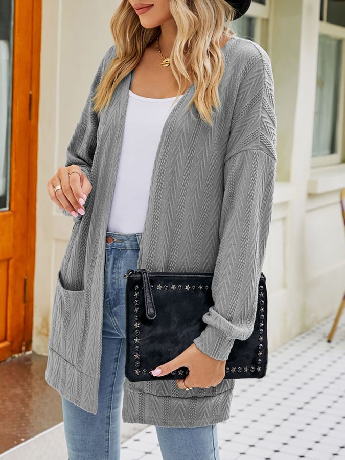 Solid Color Pocket Cardigan Midi Cardigan