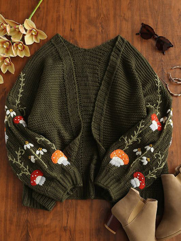 Vintage Mushroom Forest Pattern Cozy Warm Sweater