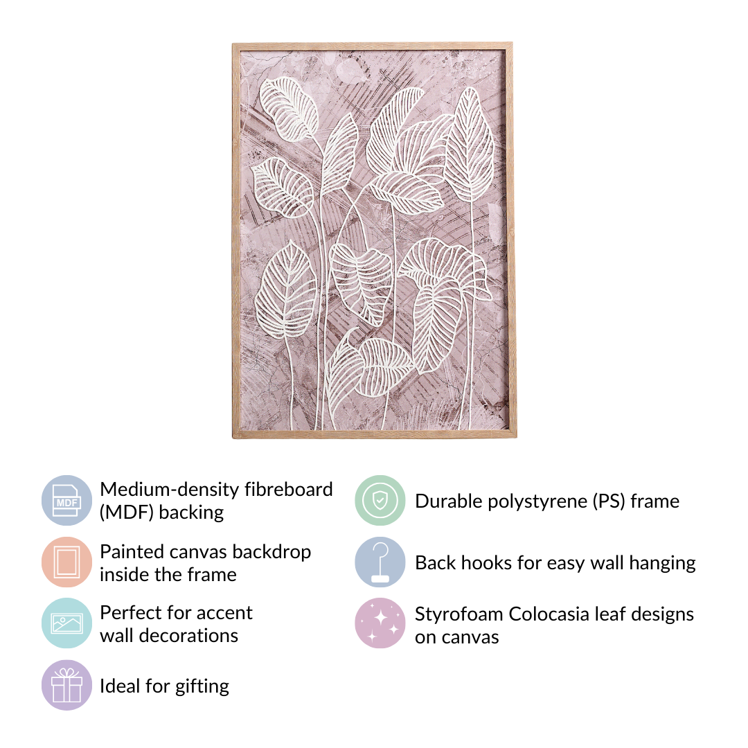 Emboss Leaf Printed Canvas Wall Art 27x19 Inch