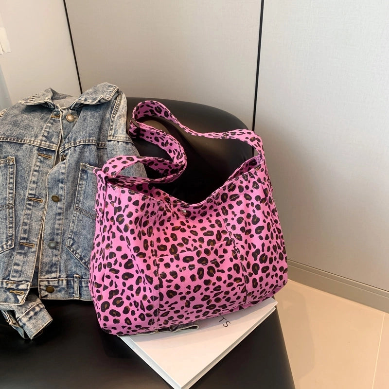 Women's Large Cloth Leopard Streetwear Square Zipper Crossbody Bag