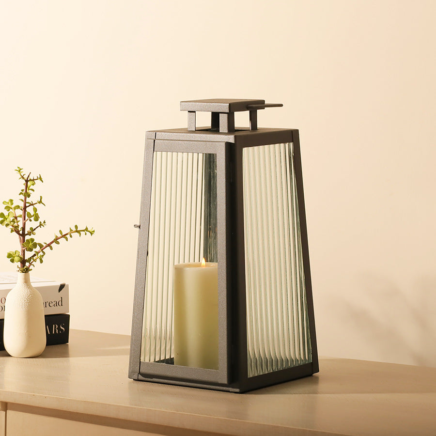 Quinn Glass and Metal Lantern Medium - Charcoal