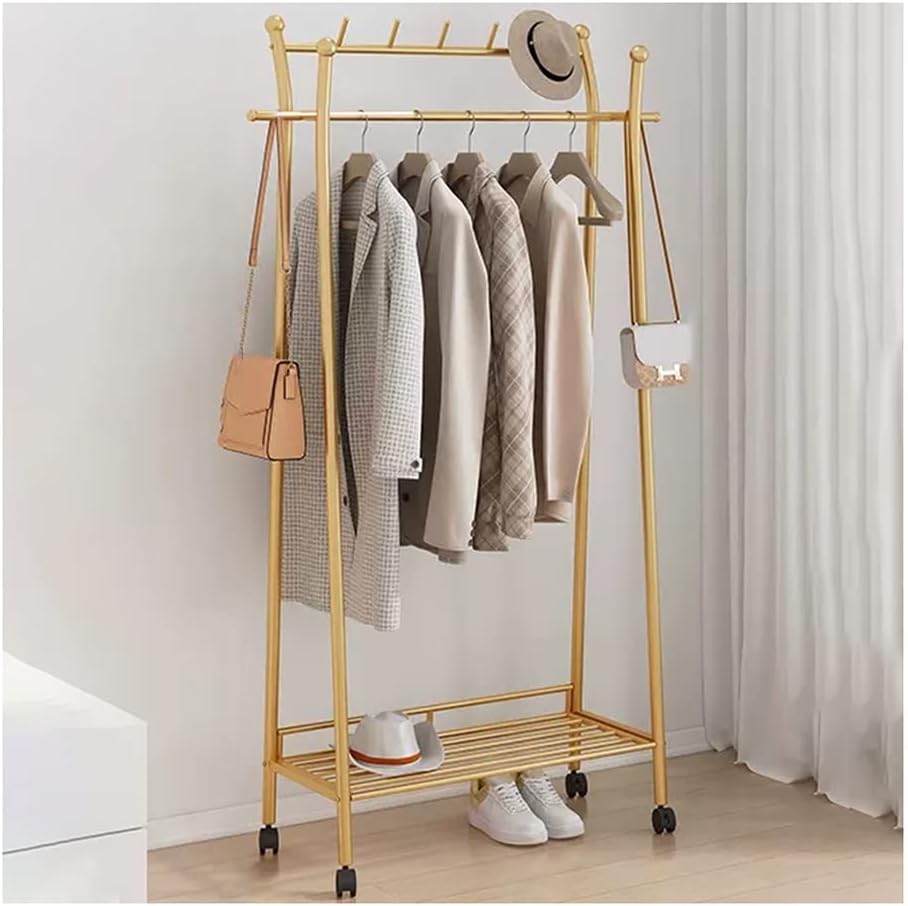 Double Rod Clothing Garment Rack. Hanging Clothes Rack With Bottom Shelf For Bedroom Living Room