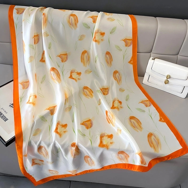 New Tulip Flower Silk Beach Towel Women's High-end Gift Summer Sun Protection Neck Protection