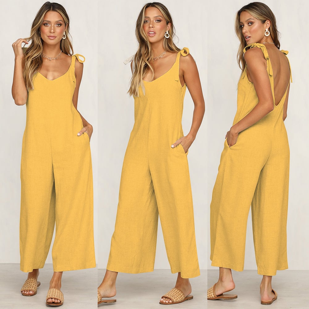 Women's Loose Casual Cotton Linen Jumpsuit