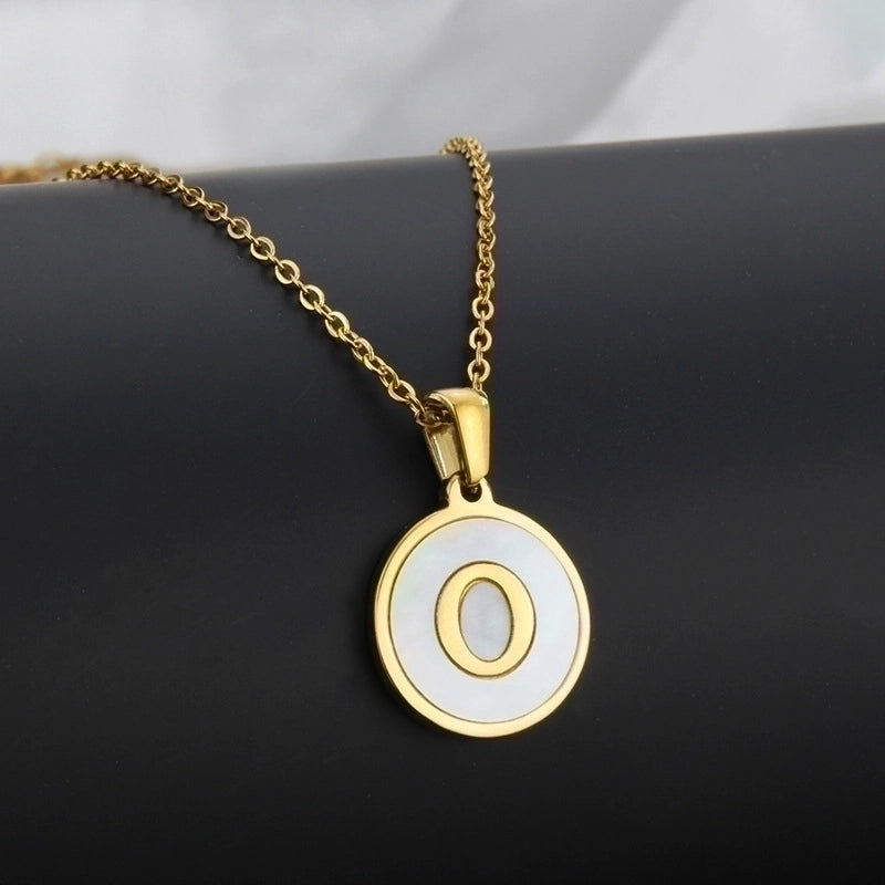 Minimalist Round Letter Titanium Steel Shell 18K Gold Plated Plating Necklace