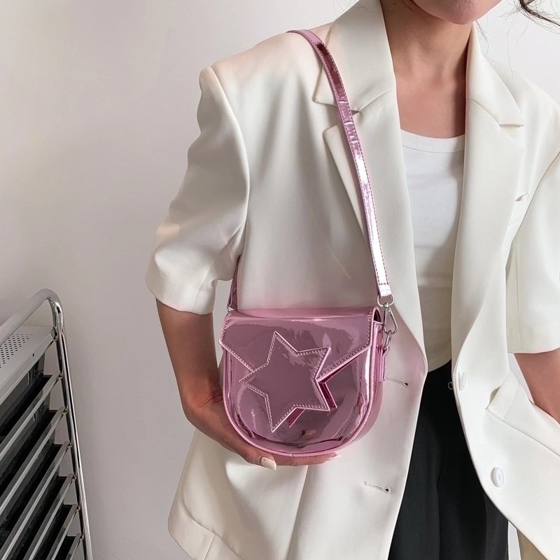 Women's Small Pu Leather Star Basic Semicircle Magnetic Buckle Shoulder Bag